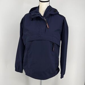 LL Bean Navy Blue Classic Anorak Womens Small Windbreaker 1/2 Zip Hooded Jacket